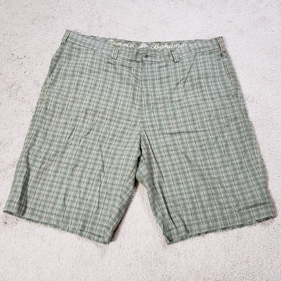 Tommy Bahama Shorts Mens 42 Green Plaid Chino Silk Linen Straight Golf Casual - Picture 1 of 9
